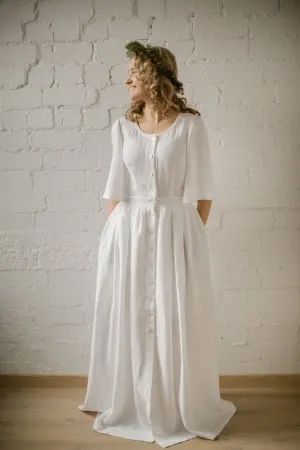 Butterfly Sleeves Linen Bohemian Wedding Dress