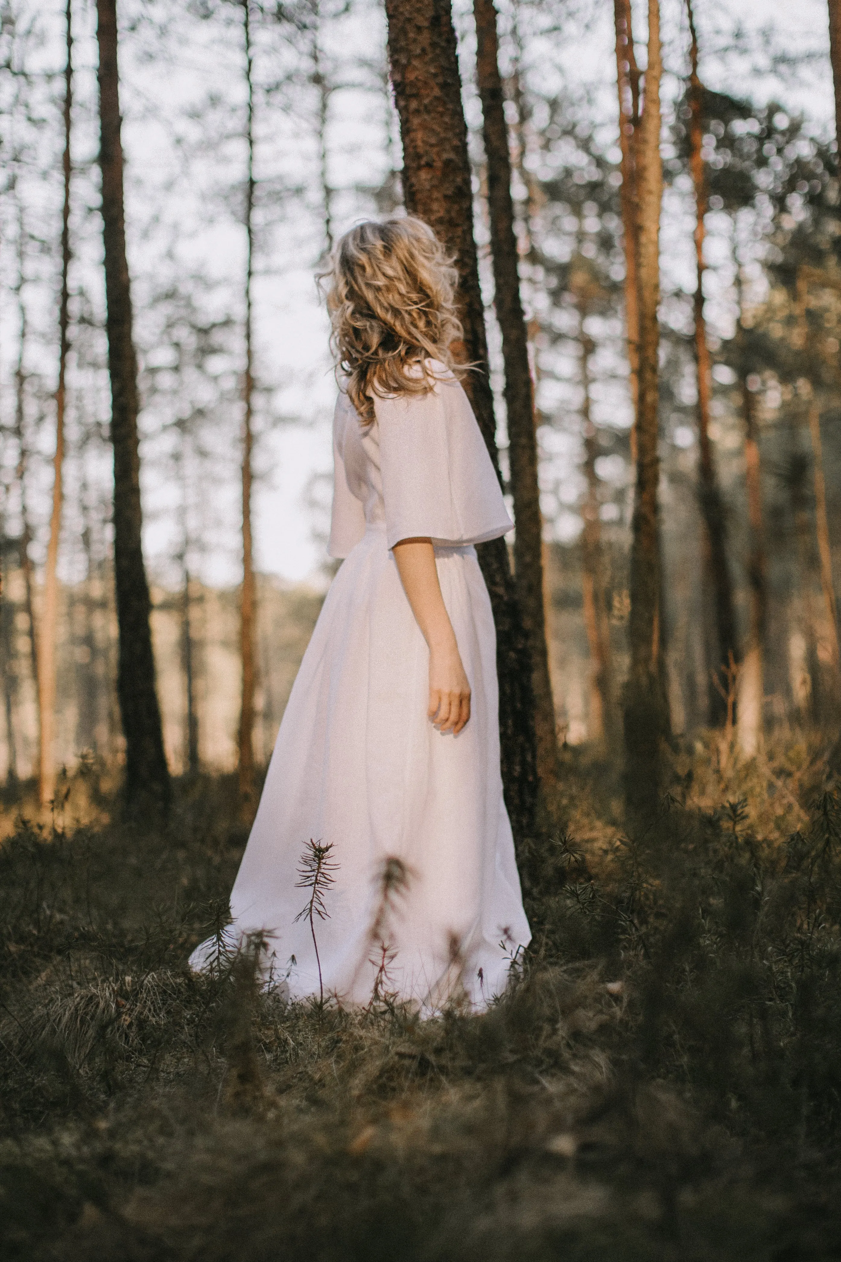 Butterfly Sleeves Linen Bohemian Wedding Dress