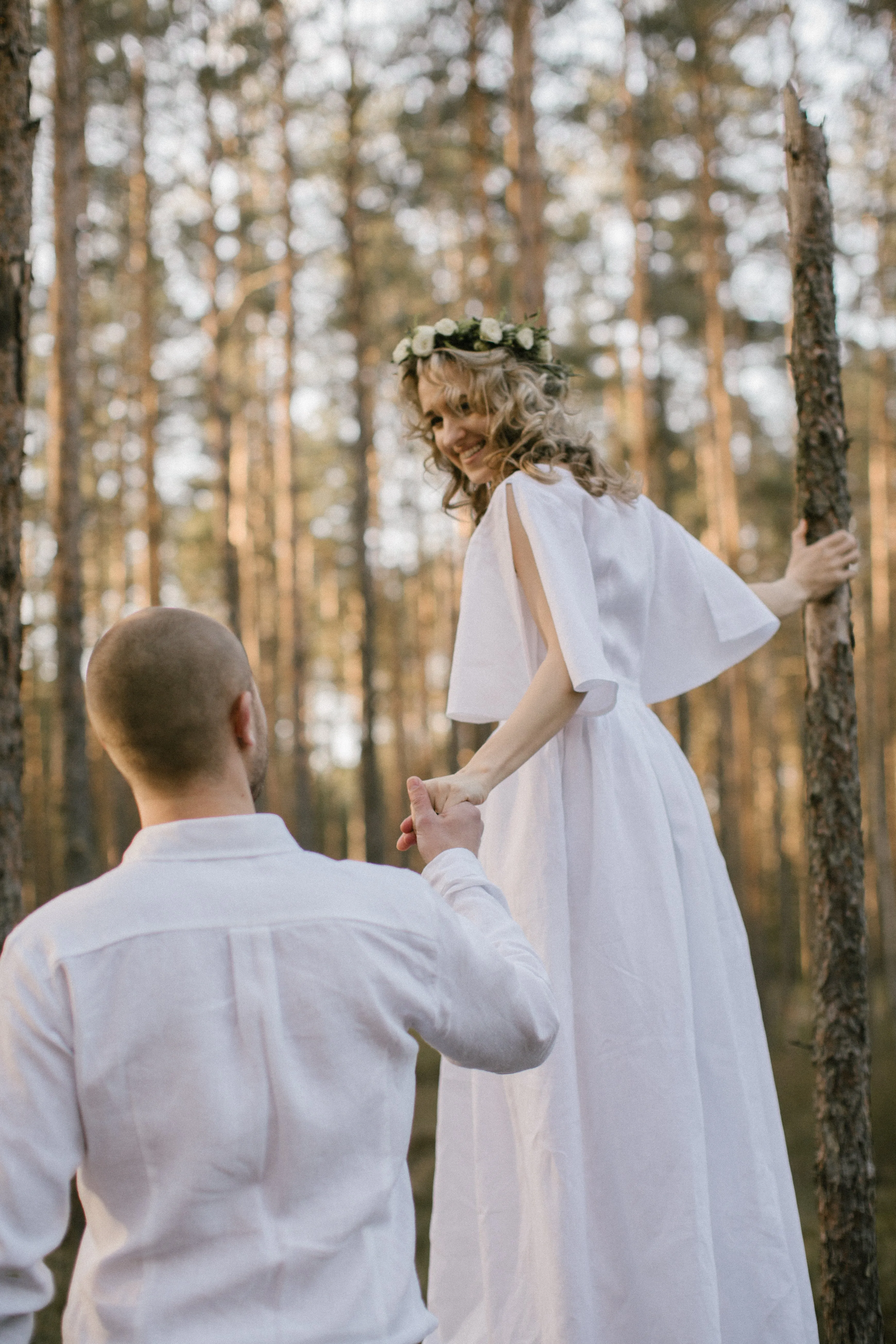 Butterfly Sleeves Linen Bohemian Wedding Dress
