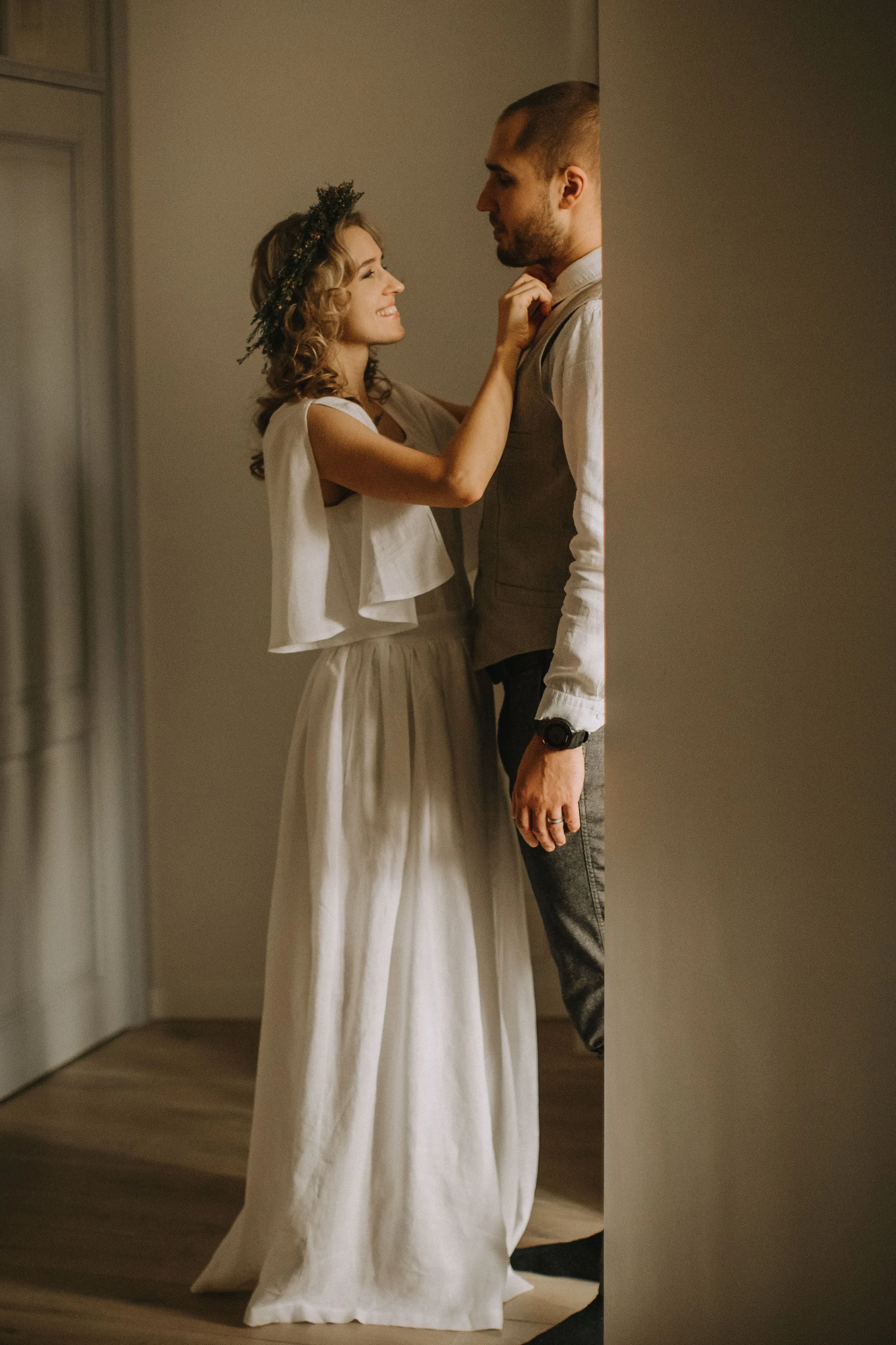 Butterfly Sleeves Linen Bohemian Wedding Dress