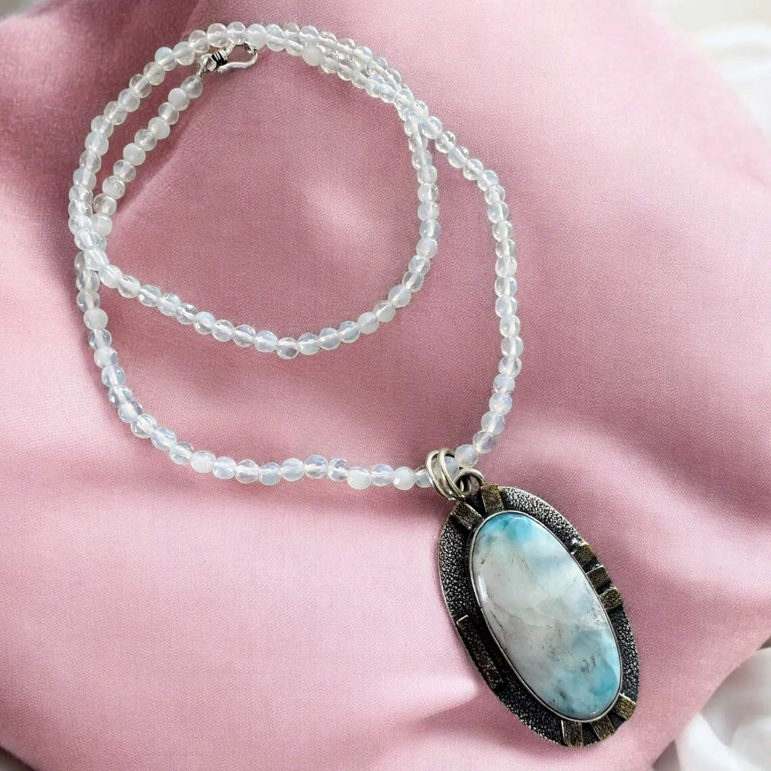Caribbean Larimar Solid 925 Sterling Silver Pendant Necklace