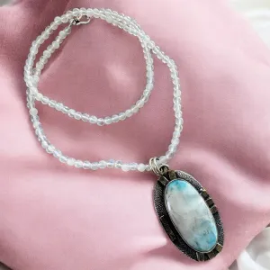 Caribbean Larimar Solid 925 Sterling Silver Pendant Necklace