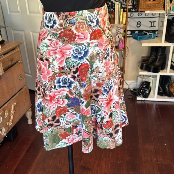 Catherine Malandrino skirt fit &amp; flare colorful floral elastic waistband sz xl