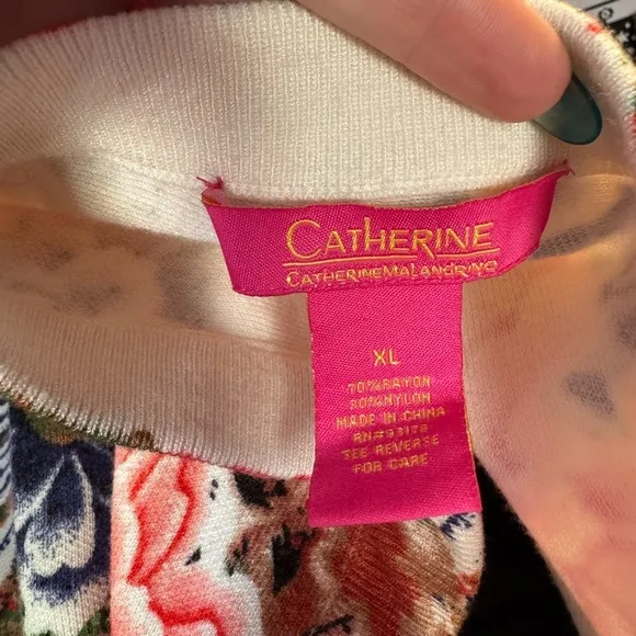 Catherine Malandrino skirt fit &amp; flare colorful floral elastic waistband sz xl