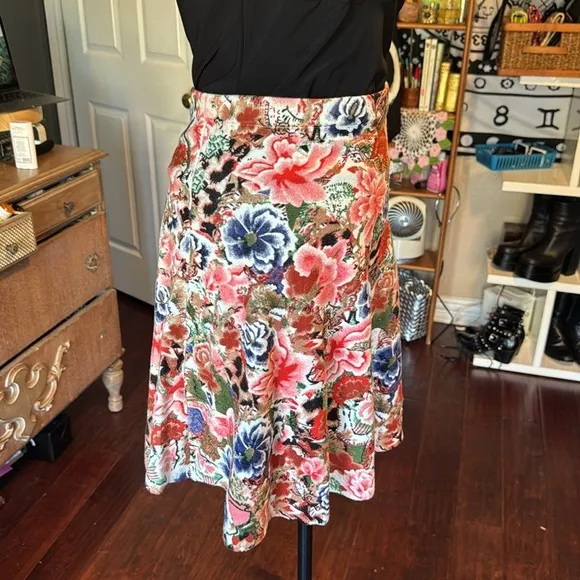 Catherine Malandrino skirt fit &amp; flare colorful floral elastic waistband sz xl