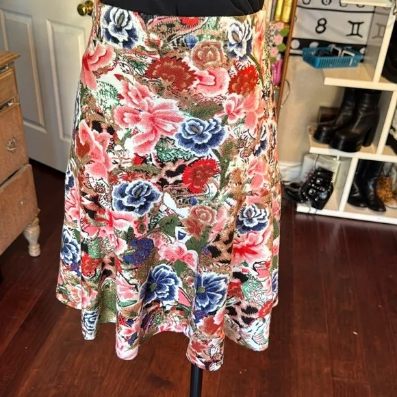 Catherine Malandrino skirt fit &amp; flare colorful floral elastic waistband sz xl