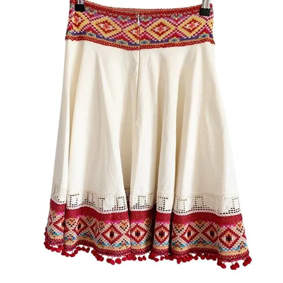 Cecilia Prado Tassel Fit &amp; Flare Skirt Medium Red NWT
