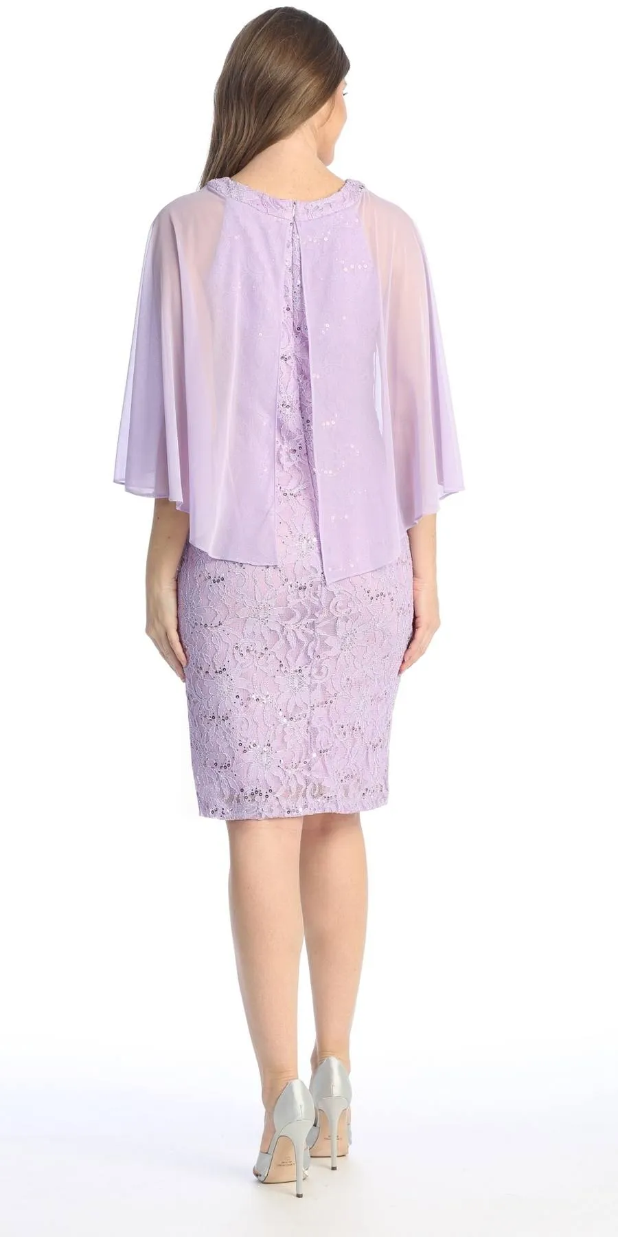 Celavie 6352-S Lace Dress Knee Length with Flutter Sleeves