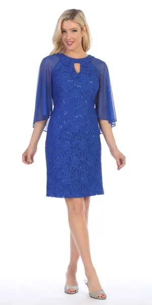 Celavie 6352-S Lace Dress Knee Length with Flutter Sleeves