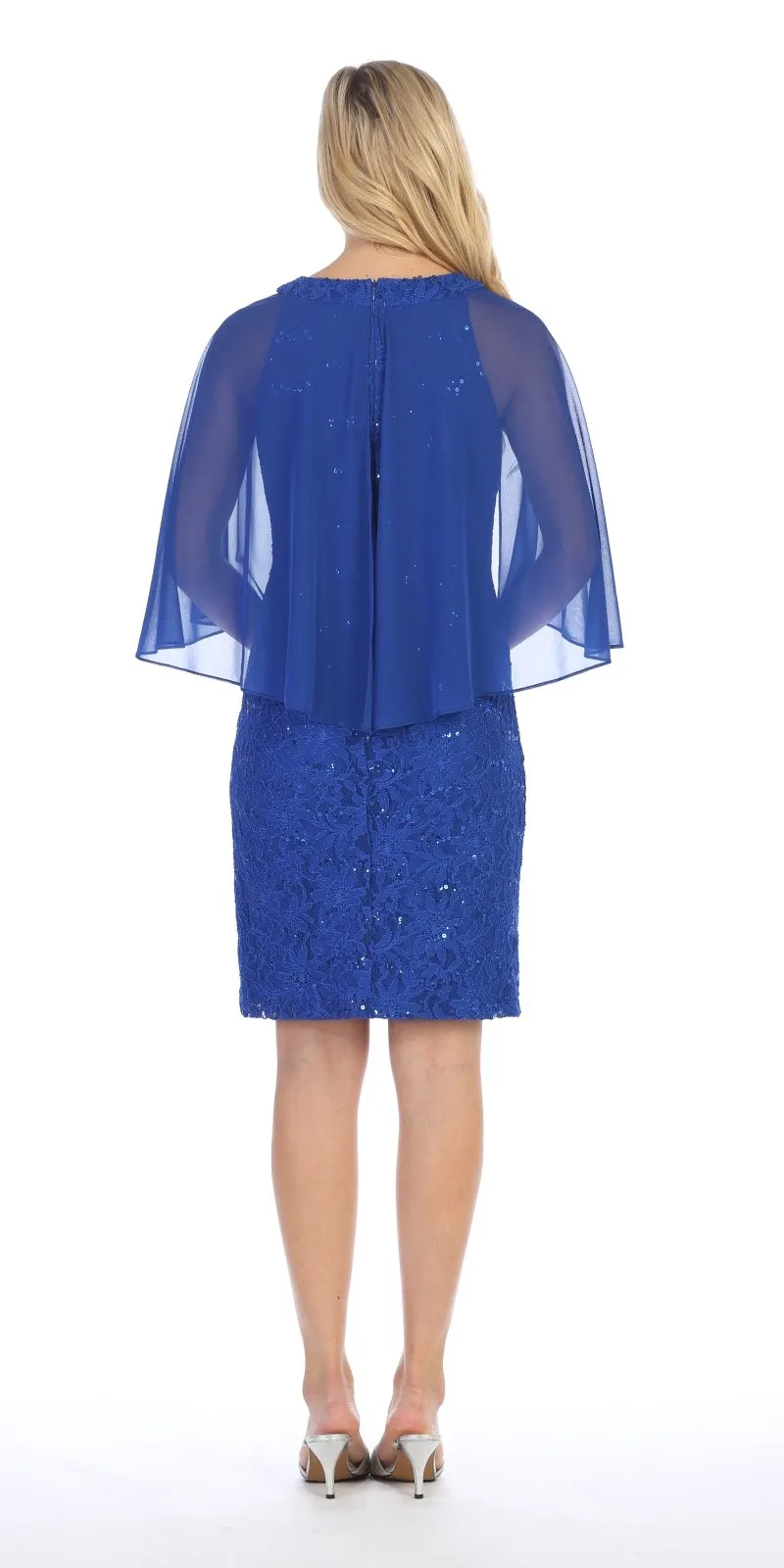 Celavie 6352-S Lace Dress Knee Length with Flutter Sleeves