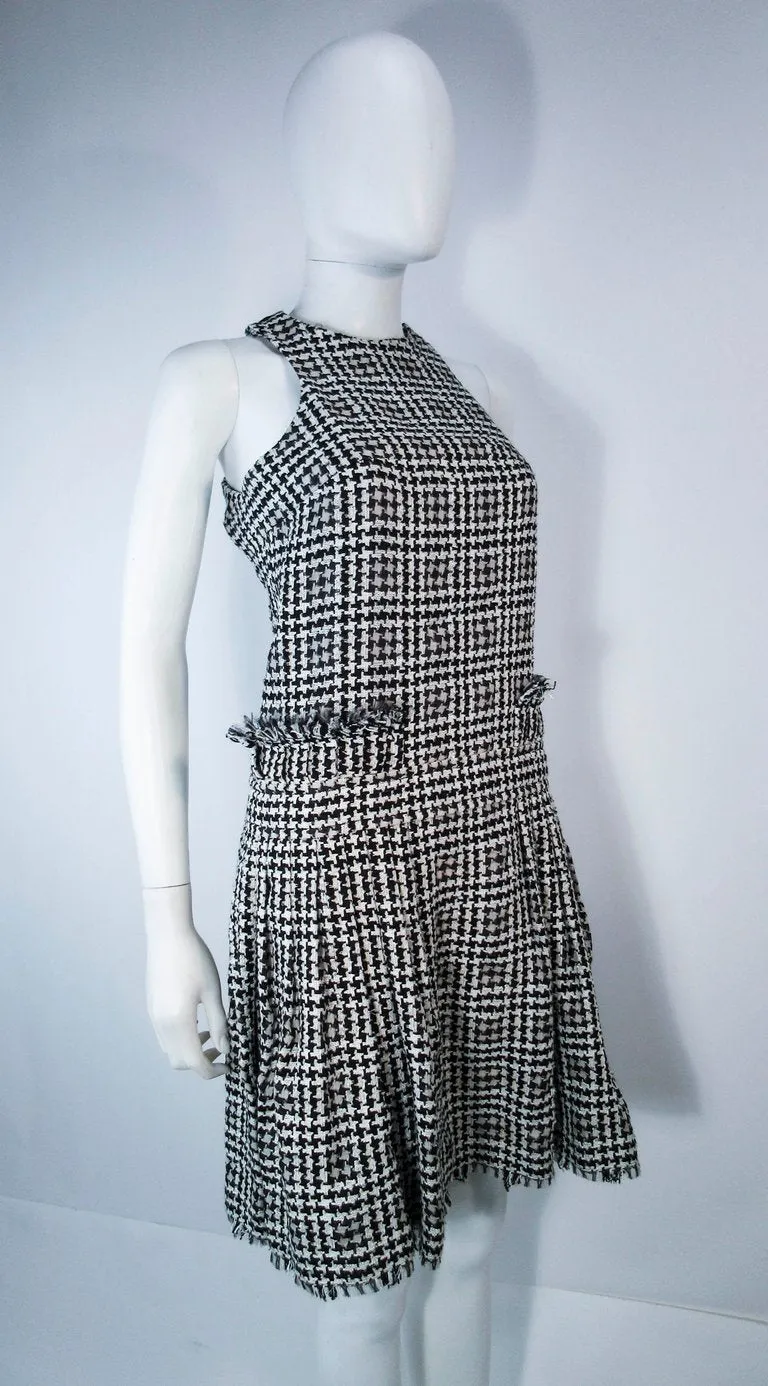 CHANEL Black and White Tweed Criss Cross Back Dress Size 36
