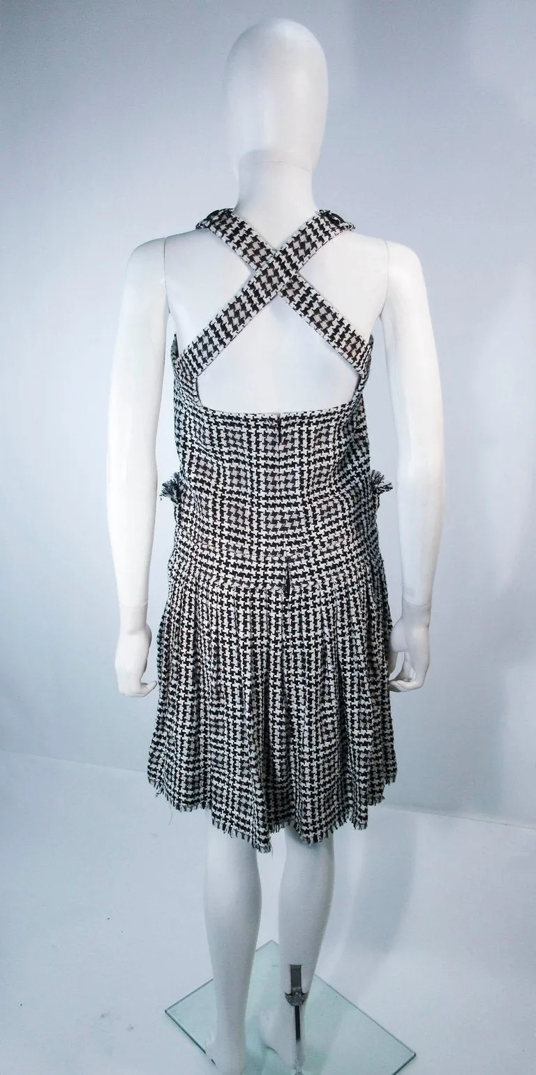 CHANEL Black and White Tweed Criss Cross Back Dress Size 36