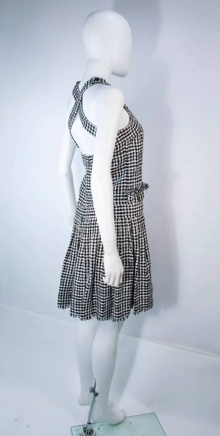CHANEL Black and White Tweed Criss Cross Back Dress Size 36