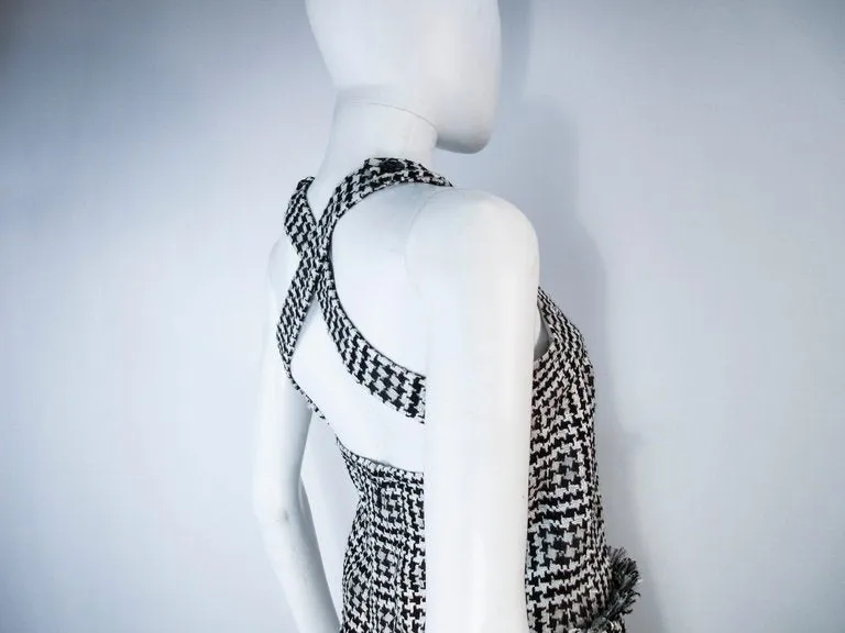 CHANEL Black and White Tweed Criss Cross Back Dress Size 36