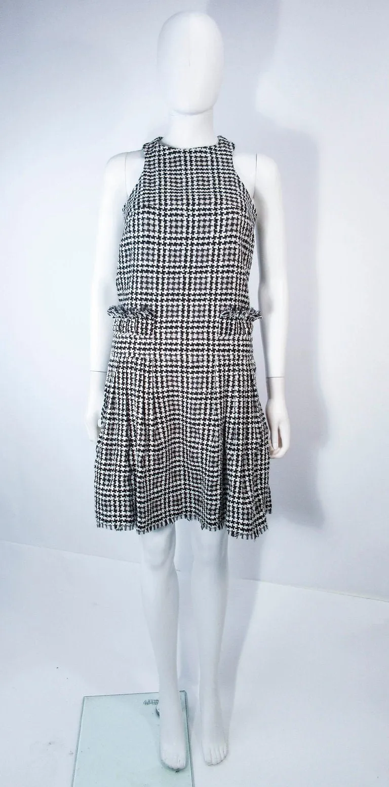 CHANEL Black and White Tweed Criss Cross Back Dress Size 36