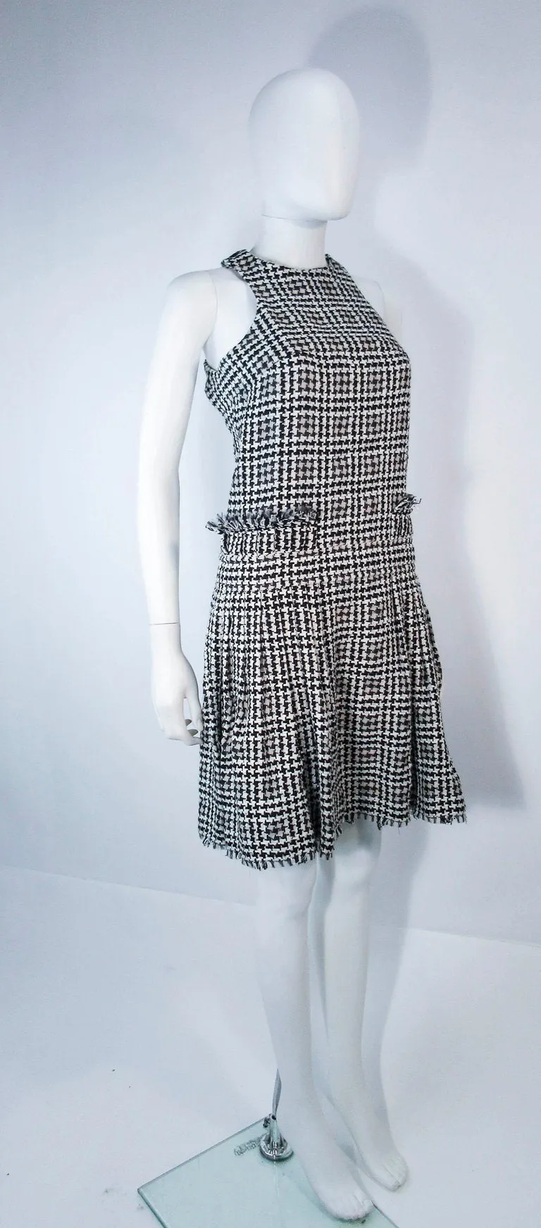 CHANEL Black and White Tweed Criss Cross Back Dress Size 36