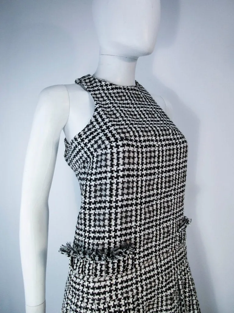 CHANEL Black and White Tweed Criss Cross Back Dress Size 36