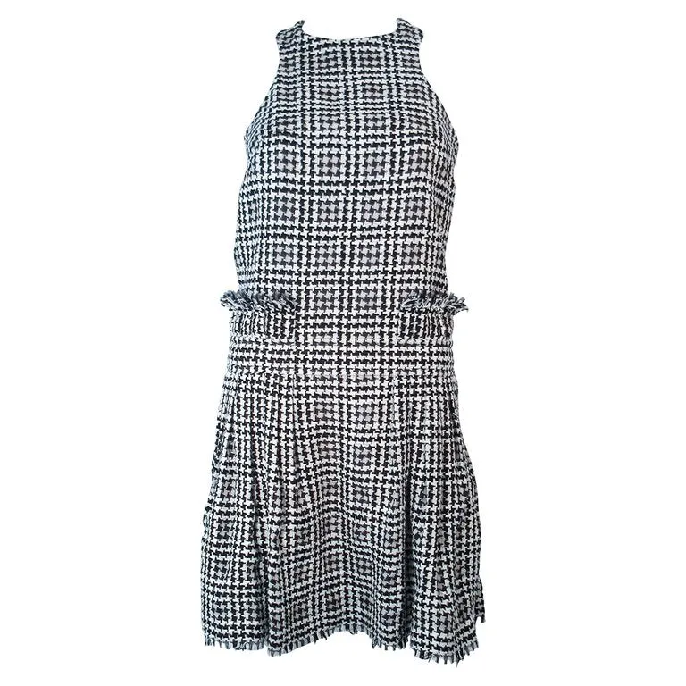 CHANEL Black and White Tweed Criss Cross Back Dress Size 36