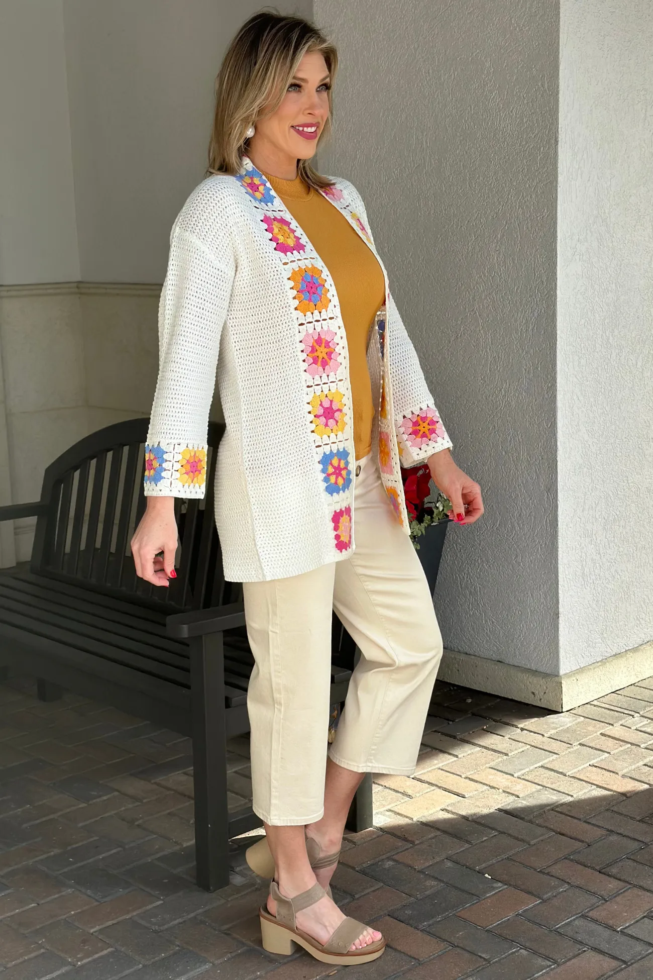 Charlie B Time Again Natural Crochet Border Cardigan