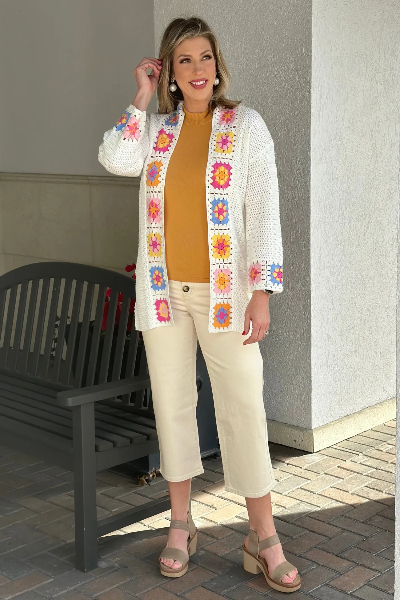 Charlie B Time Again Natural Crochet Border Cardigan
