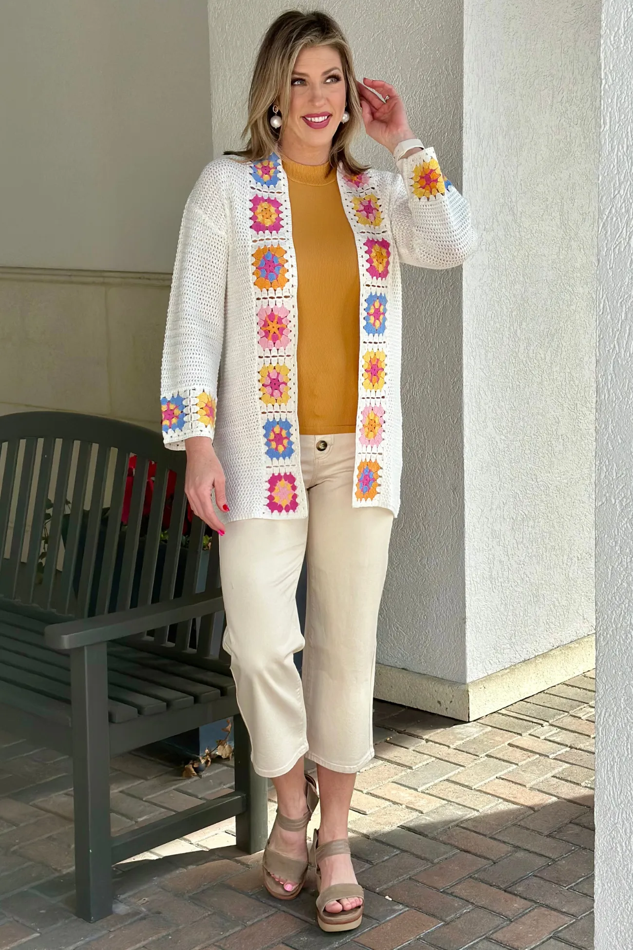 Charlie B Time Again Natural Crochet Border Cardigan