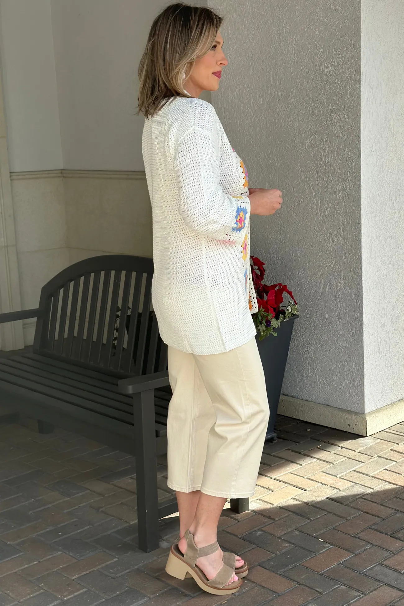 Charlie B Time Again Natural Crochet Border Cardigan