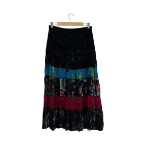 Chico's 1 Medium Midi Skirt Silk Velvet Boho A-Line Tiered Silk Lined Womens