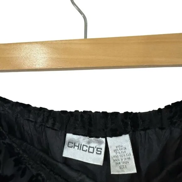 Chico's 1 Medium Midi Skirt Silk Velvet Boho A-Line Tiered Silk Lined Womens