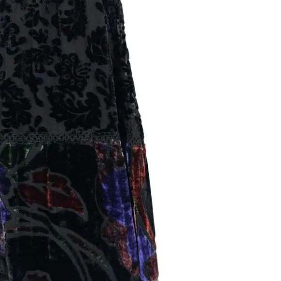 Chico's 1 Medium Midi Skirt Silk Velvet Boho A-Line Tiered Silk Lined Womens