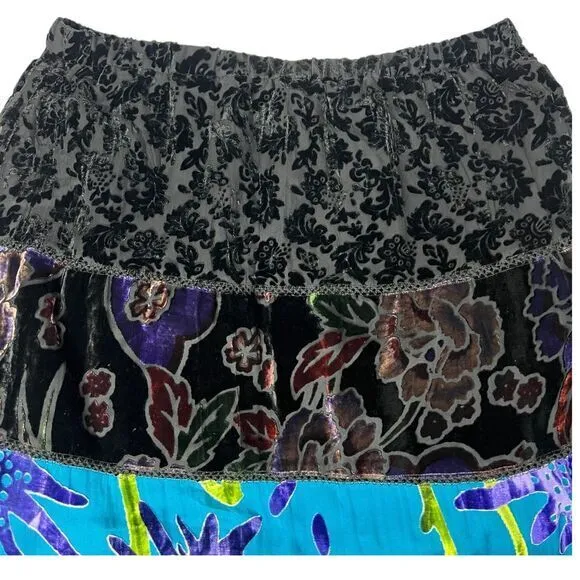 CHICOS Velvet Burnout Boho Floral Maxi Skirt Silk‎ Blend Size 2 Large