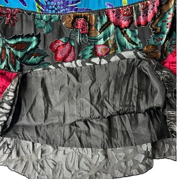 CHICOS Velvet Burnout Boho Floral Maxi Skirt Silk‎ Blend Size 2 Large