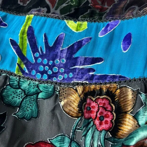 CHICOS Velvet Burnout Boho Floral Maxi Skirt Silk‎ Blend Size 2 Large
