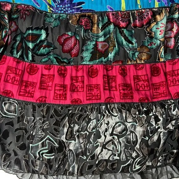 CHICOS Velvet Burnout Boho Floral Maxi Skirt Silk‎ Blend Size 2 Large