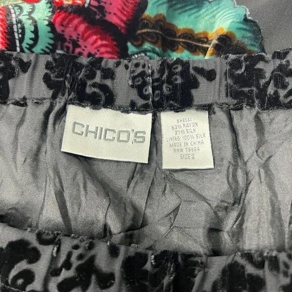 CHICOS Velvet Burnout Boho Floral Maxi Skirt Silk‎ Blend Size 2 Large