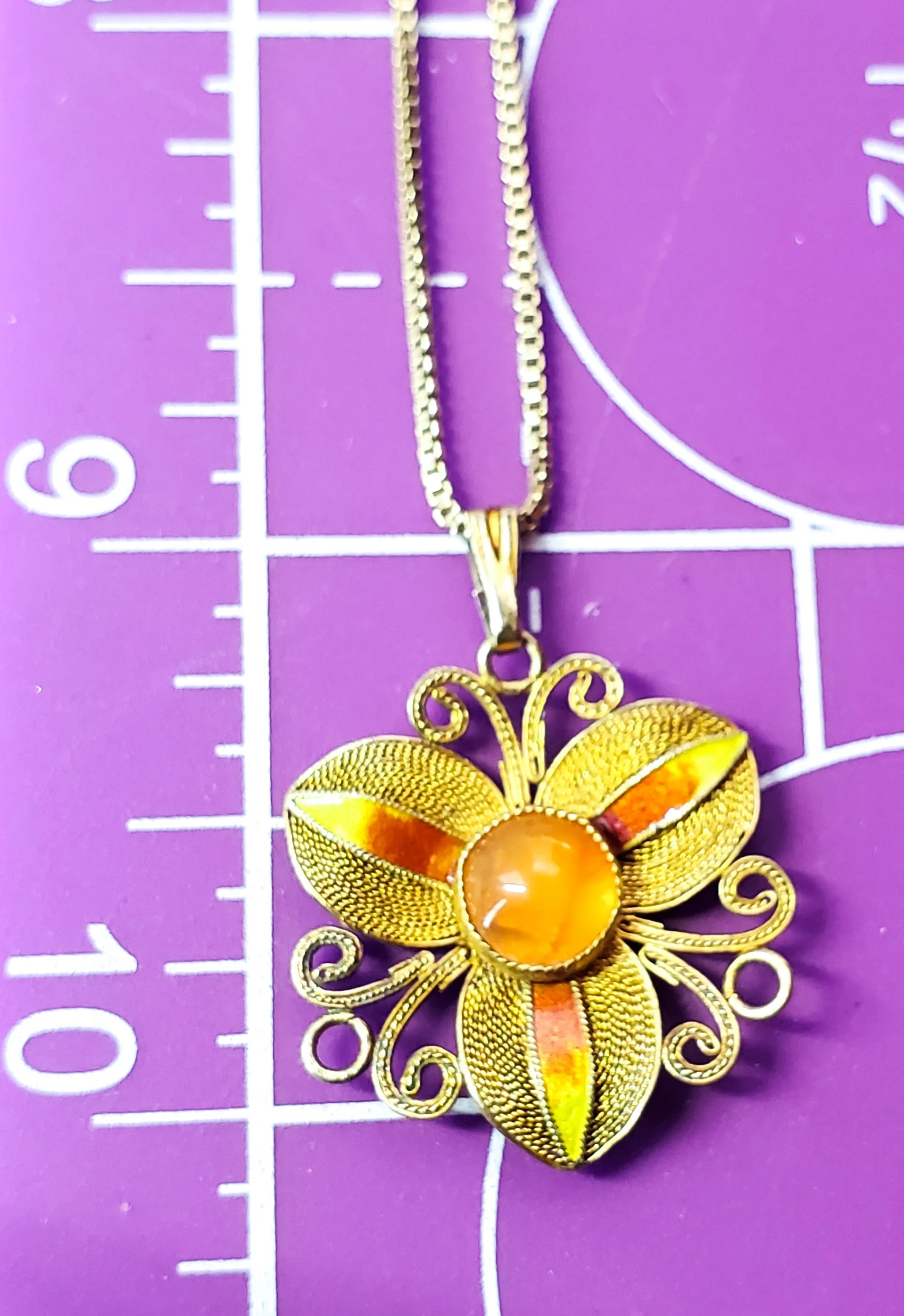 Chinese Export orange enamel vermeil gold over sterling necklace and earrings set 925