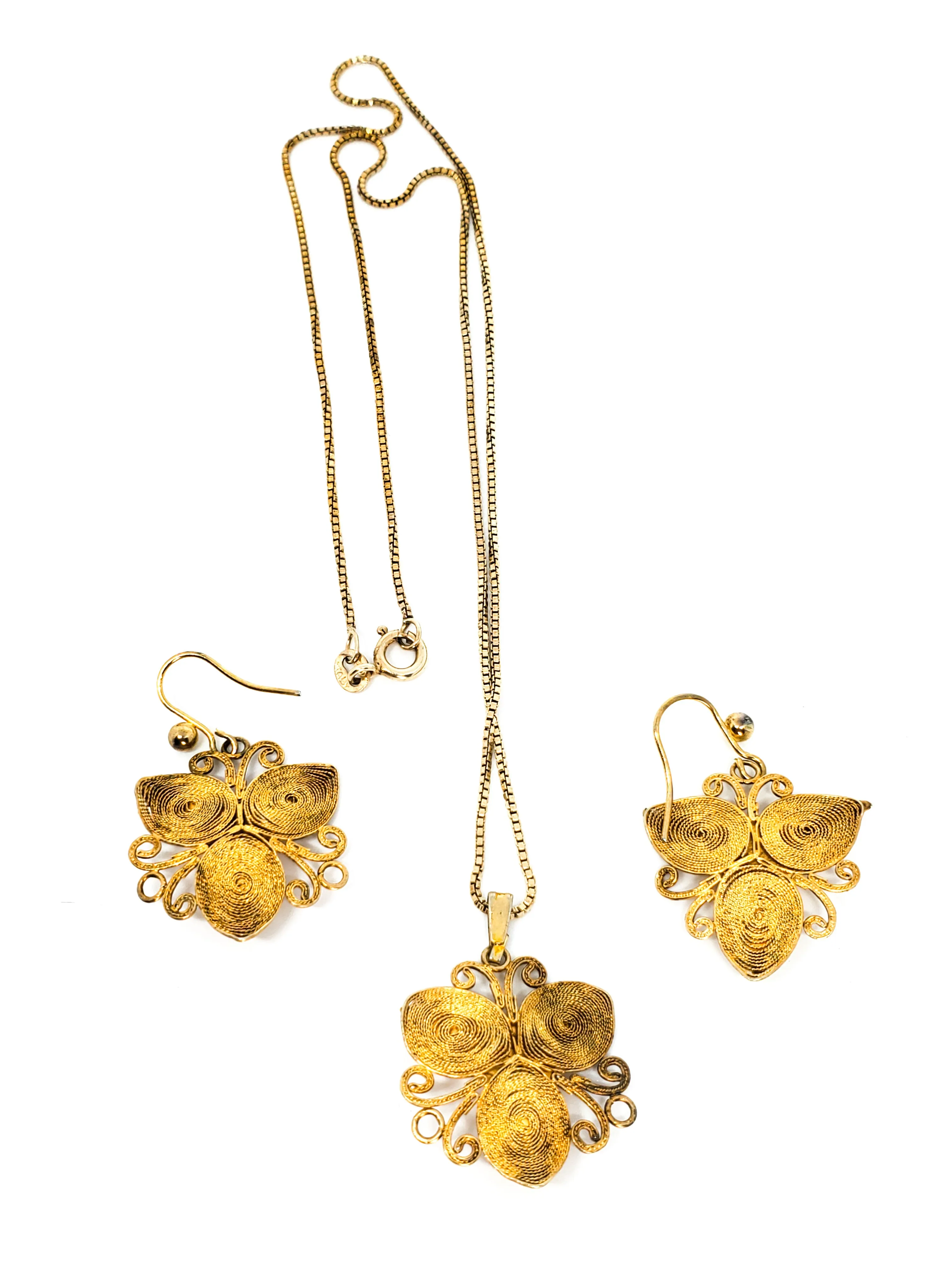 Chinese Export orange enamel vermeil gold over sterling necklace and earrings set 925