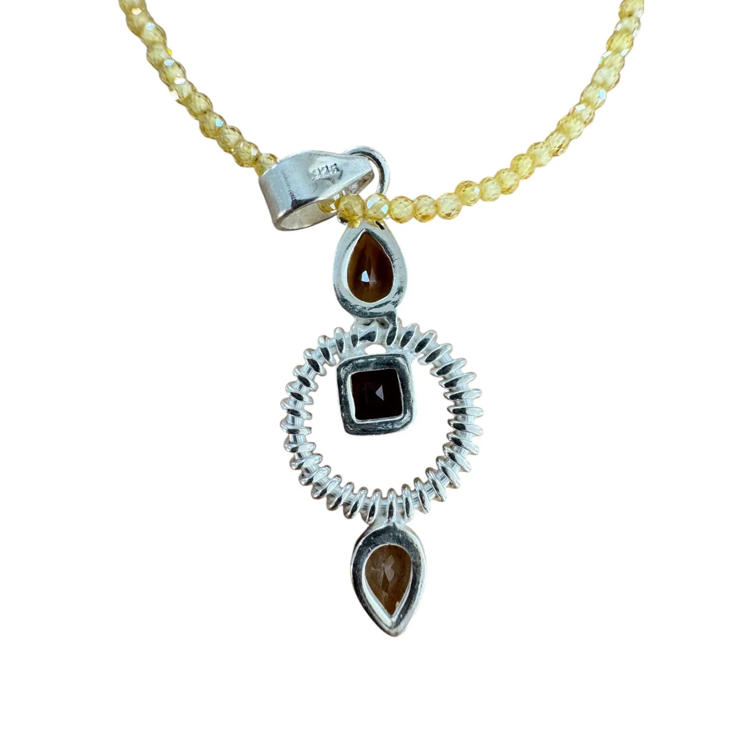 Citrine & Garnet Solid 925 Sterling Silver Pendant Necklace