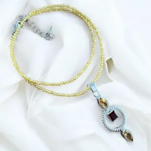 Citrine & Garnet Solid 925 Sterling Silver Pendant Necklace