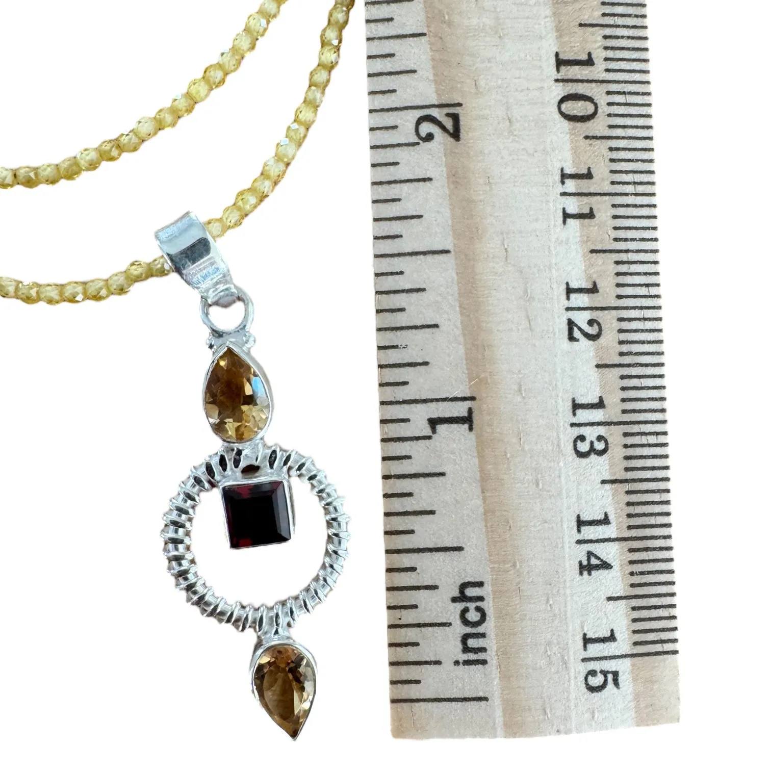 Citrine & Garnet Solid 925 Sterling Silver Pendant Necklace