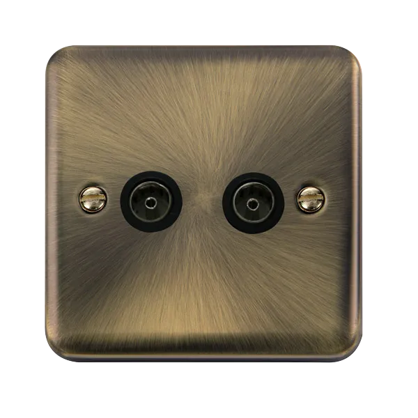 Click Deco Plus DPAB066BK Twin Co-Axial Outlet (Non-Isolated) - Antique Brass (Black)