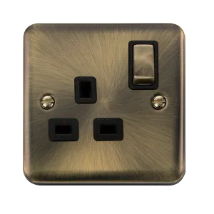 Click Deco Plus DPAB535BK 13A Ingot 1G DP Switched Socket - Antique Brass (Black)
