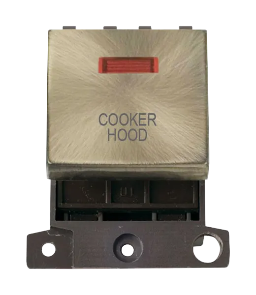 Click MiniGrid MD023AB-CH 20A DP Ingot Switch   Neon "Cooker Hood" - Antique Brass