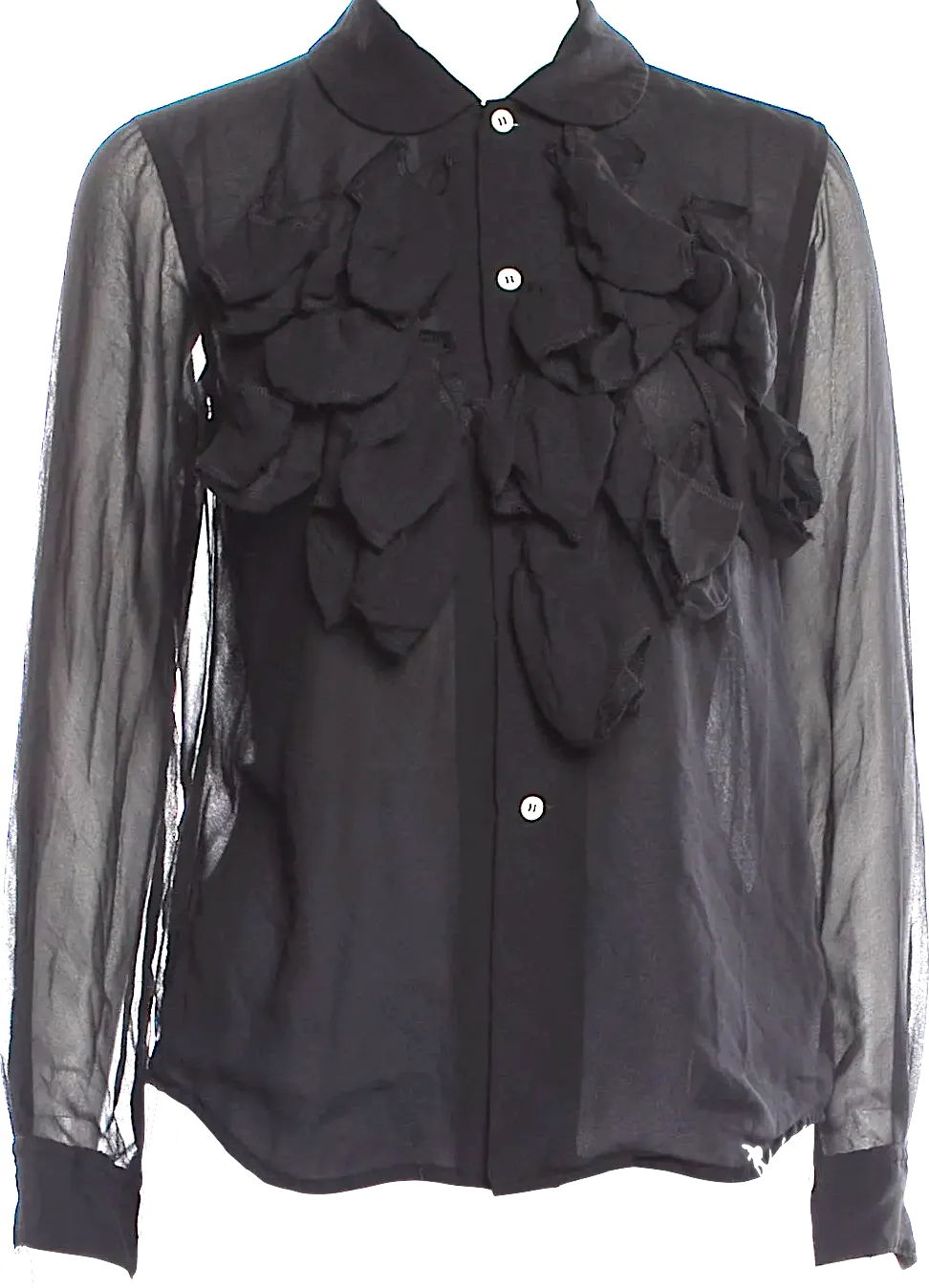 Comme des Garçons Japan. Black Ruffle Embellishment Long Sleeve Button-Up Top