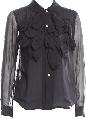 Comme des Garçons Japan. Black Ruffle Embellishment Long Sleeve Button-Up Top
