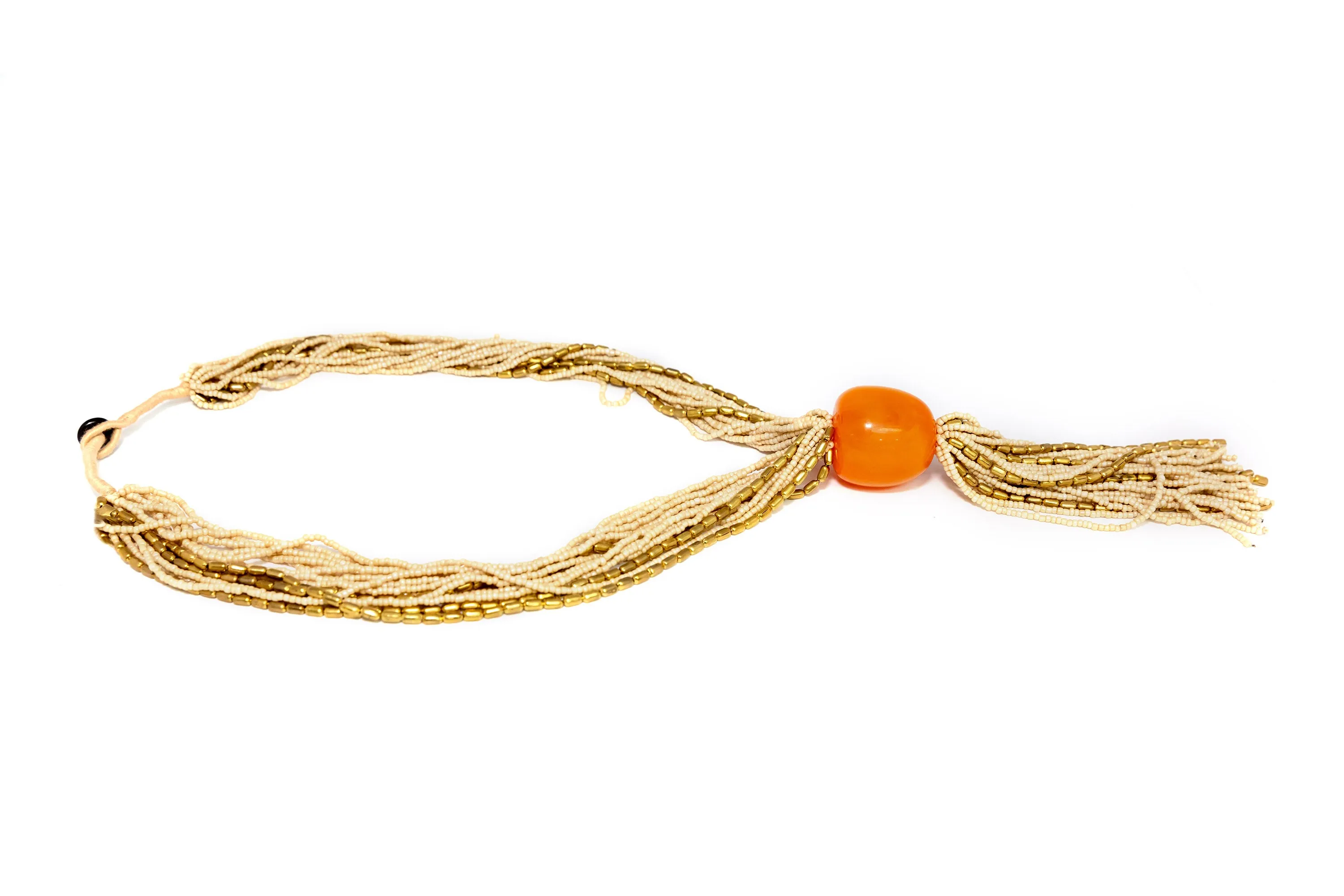 Cream and Orange Beaded Necklace