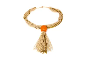 Cream and Orange Beaded Necklace