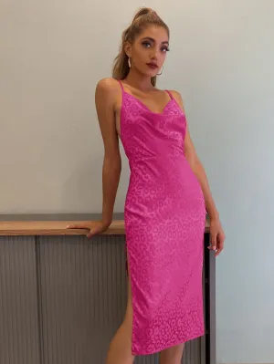 Crisscross Backless Leopard Satin Dress