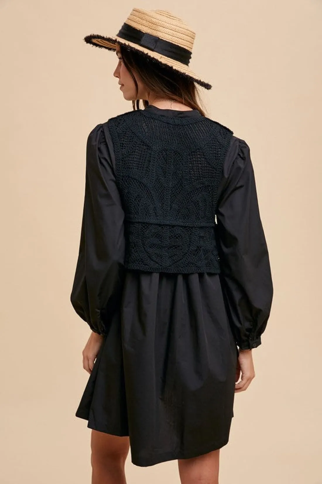 Crochet Vest Shirt Dress
