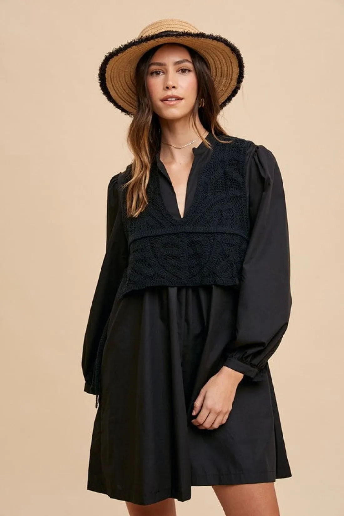 Crochet Vest Shirt Dress