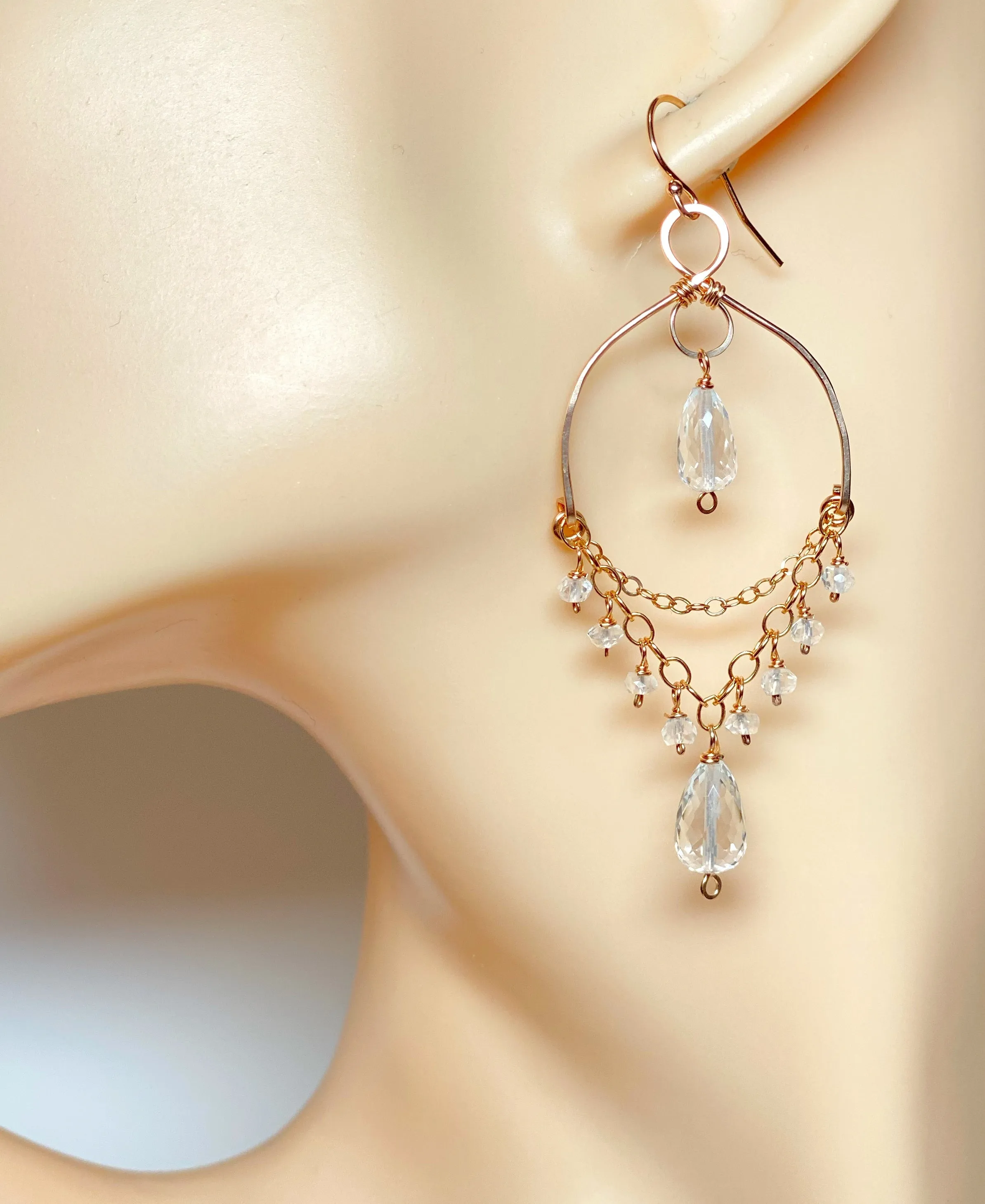 Crystal Quartz Gemstone Chandelier Dangle Earrings Rose Gold Fill